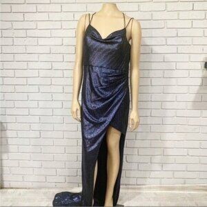 Bariano Women’s Navy Sequin Cowl High-Low Dress - Size 12